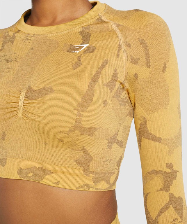 Yellow Gymshark Adapt Camo Seamless Crop Top Women's T Shirts | US-48IXNLS