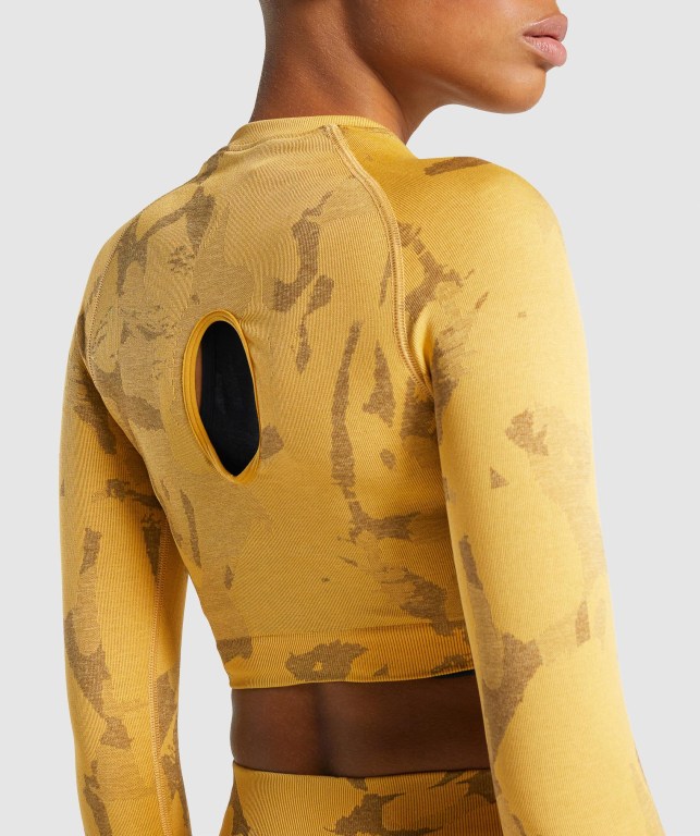 Yellow Gymshark Adapt Camo Seamless Crop Top Women's Sweatshirts | US-58FHEYO