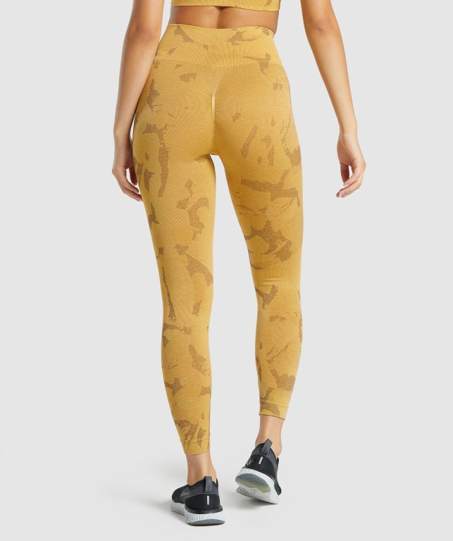 Yellow Gymshark Adapt Camo Seamless High Waisted Women's Leggings | US-87LSNED