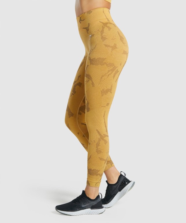 Yellow Gymshark Adapt Camo Seamless High Waisted Women's Leggings | US-87LSNED