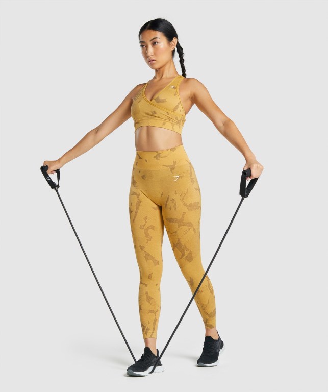 Yellow Gymshark Adapt Camo Seamless High Waisted Women's Leggings | US-87LSNED