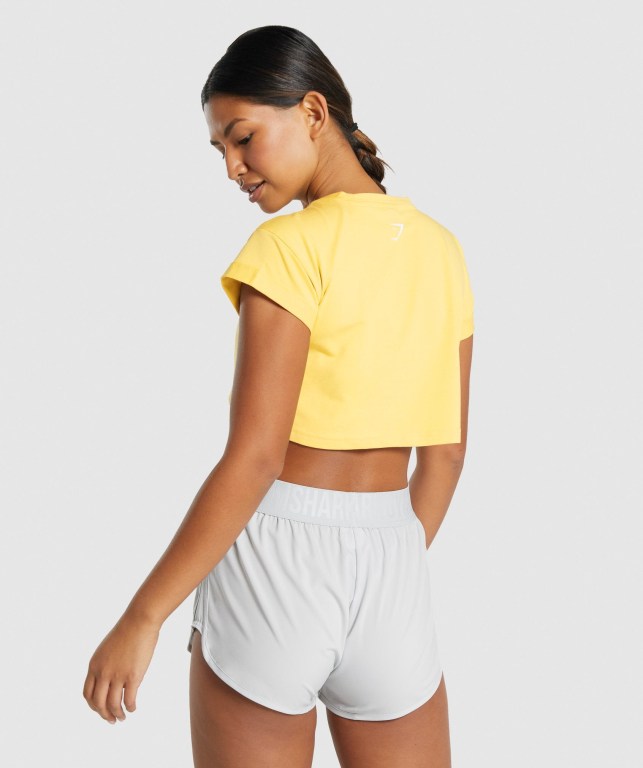 Yellow Gymshark Animal Graphic Infill Crop Women's T Shirts | US-76SNWMK