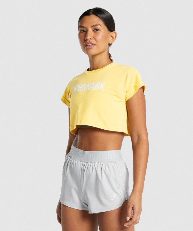 Yellow Gymshark Animal Graphic Infill Crop Women\'s T Shirts | US-76SNWMK