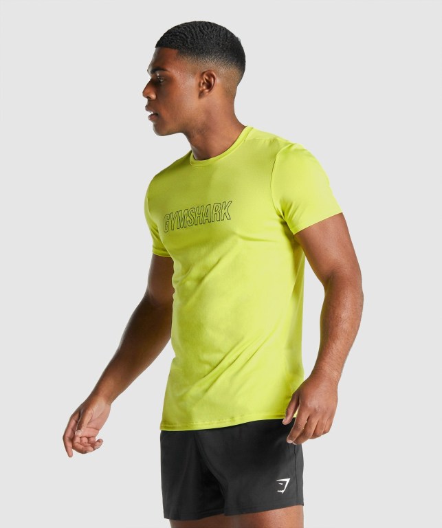 Yellow Gymshark Arrival Graphic Men's T Shirts | US-96UBRFQ