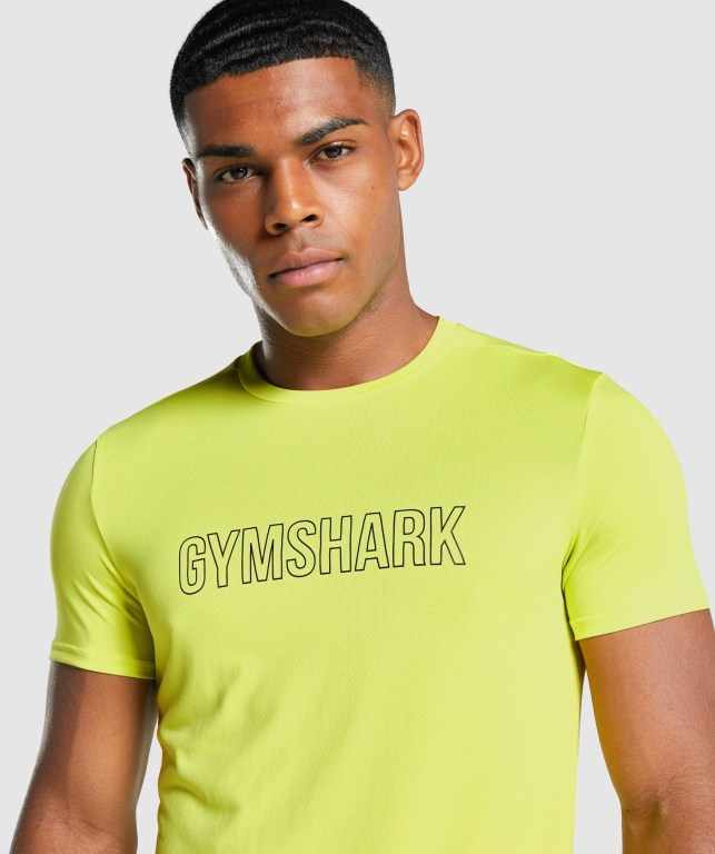 Yellow Gymshark Arrival Graphic Men's T Shirts | US-96UBRFQ