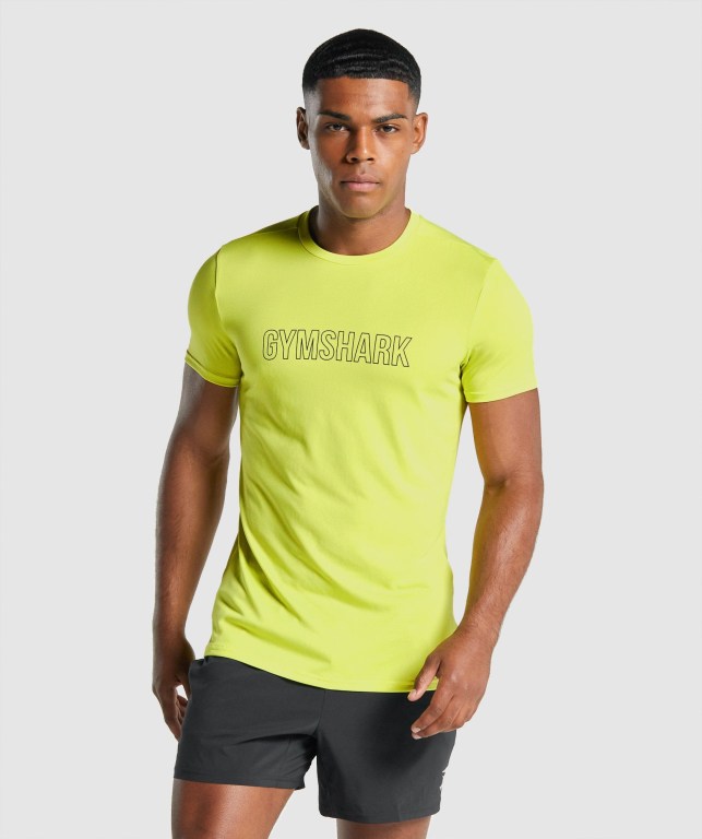 Yellow Gymshark Arrival Graphic Men\'s T Shirts | US-96UBRFQ