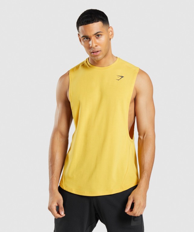 Yellow Gymshark Bold Drop Arm Men's Tank Tops | US-89BHETK