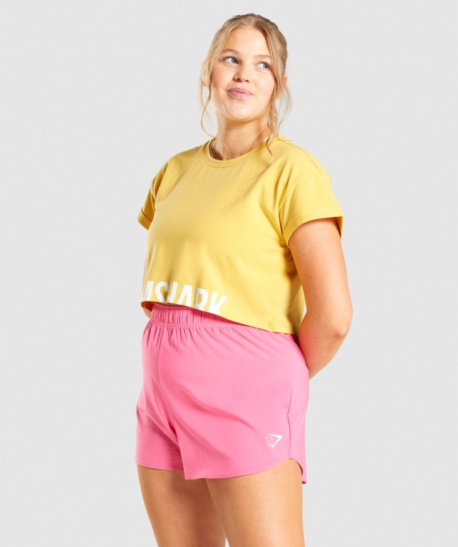 Yellow Gymshark Fraction Crop Top Women's Sweatshirts | US-86KXINY