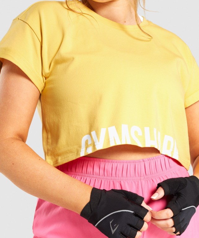 Yellow Gymshark Fraction Crop Top Women's Sweatshirts | US-86KXINY