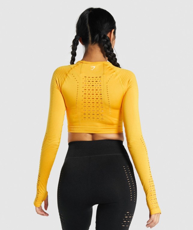 Yellow Gymshark Glow Seamless Crop Top Women's Sweatshirts | US-17CEOGM