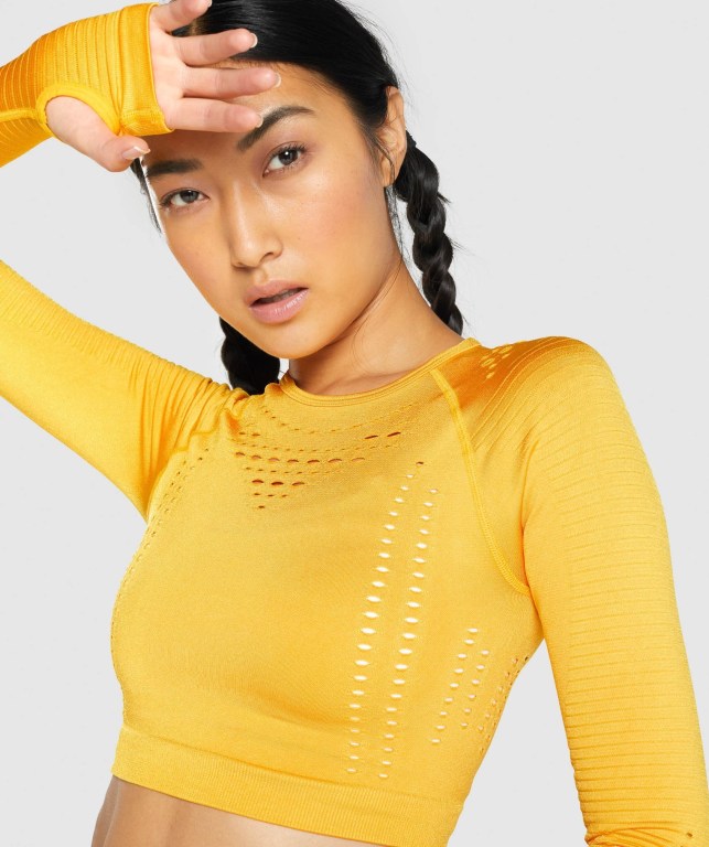 Yellow Gymshark Glow Seamless Crop Top Women's Sweatshirts | US-17CEOGM