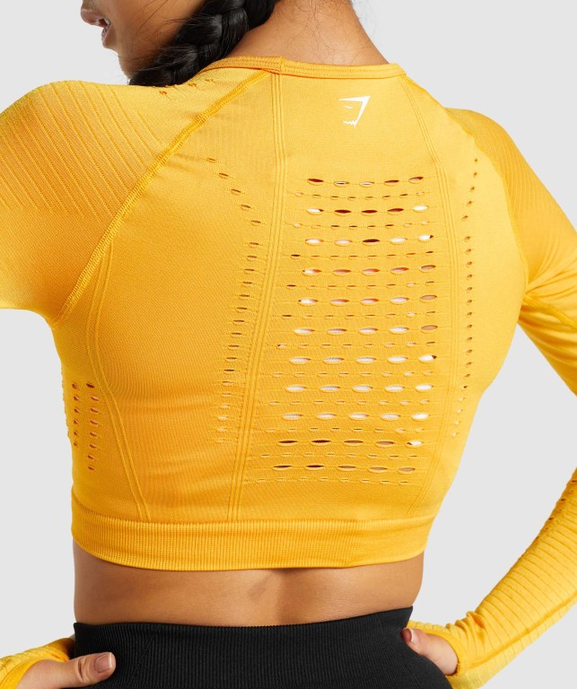 Yellow Gymshark Glow Seamless Crop Top Women's Sweatshirts | US-17CEOGM