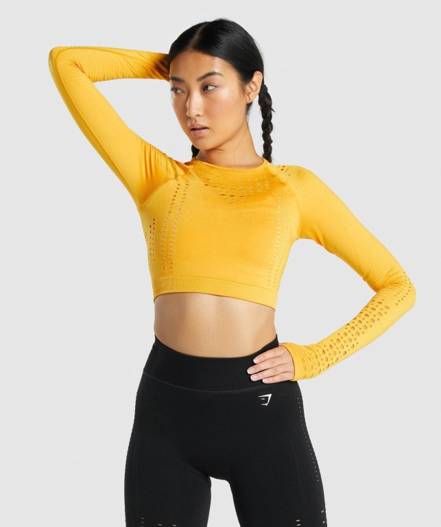 Yellow Gymshark Glow Seamless Crop Top Women\'s Sweatshirts | US-17CEOGM