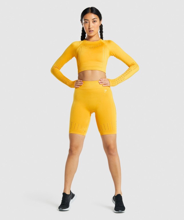 Yellow Gymshark Glow Seamless Women's Shorts | US-68UQHYK