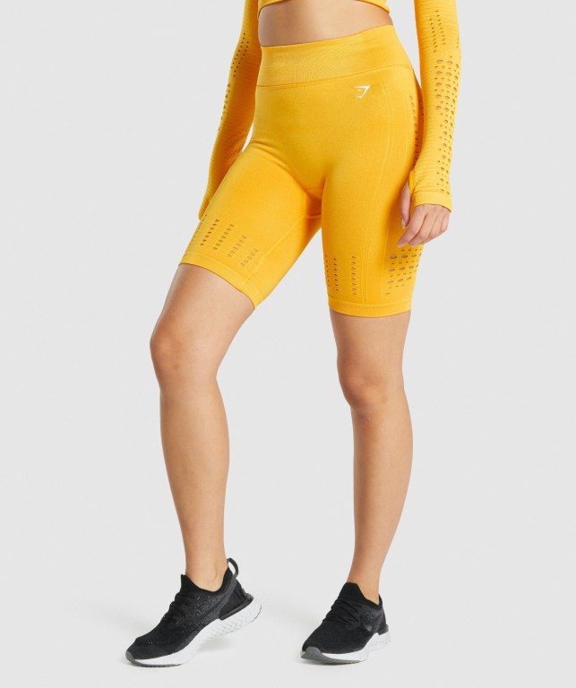 Yellow Gymshark Glow Seamless Women\'s Shorts | US-68UQHYK