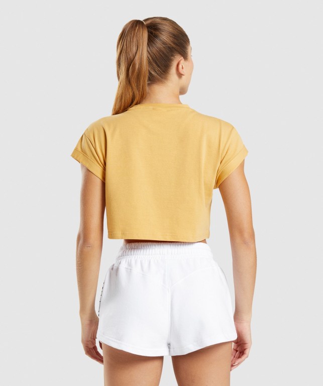 Yellow Gymshark Legacy Graphic Crop Women's T Shirts | US-07IRZAP