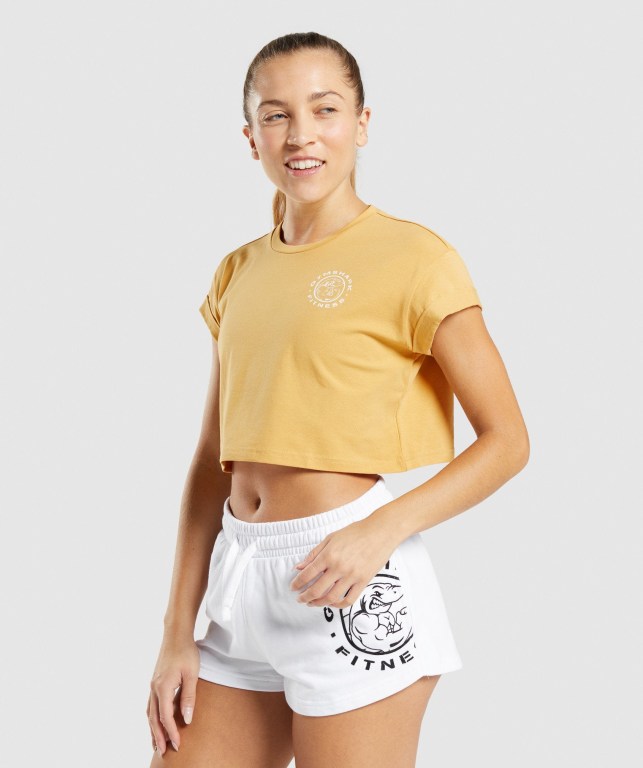 Yellow Gymshark Legacy Graphic Crop Women's T Shirts | US-07IRZAP