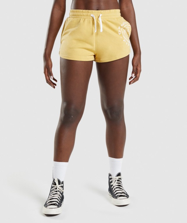 Yellow Gymshark Legacy Graphic Women\'s Shorts | US-74LPQTC