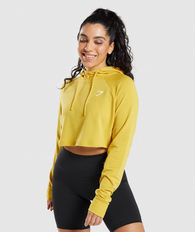 Yellow Gymshark Training Cropped Women\'s Hoodies | US-25SUEQG