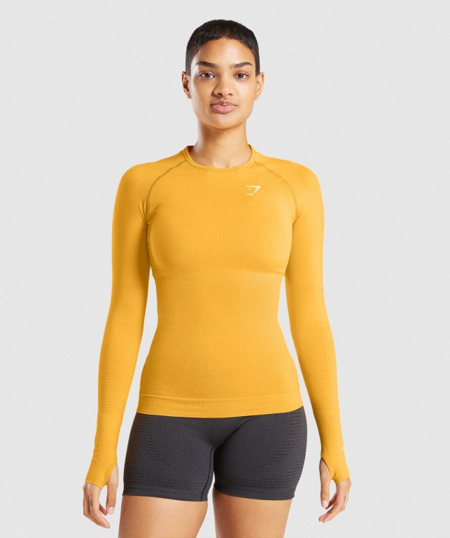 Yellow Gymshark Vital Seamless 2.0 Top Women\'s T Shirts | US-14GKRIX